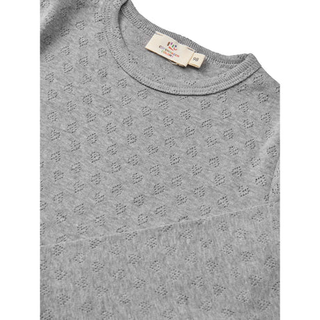 COPENHAGEN COLORS Grey Mel. Pointelle Heart Ls Tee