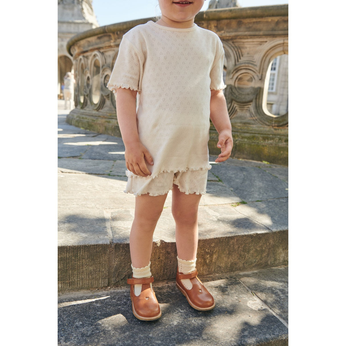 COPENHAGEN COLORS Cream Pointelle Heart T-Shirt