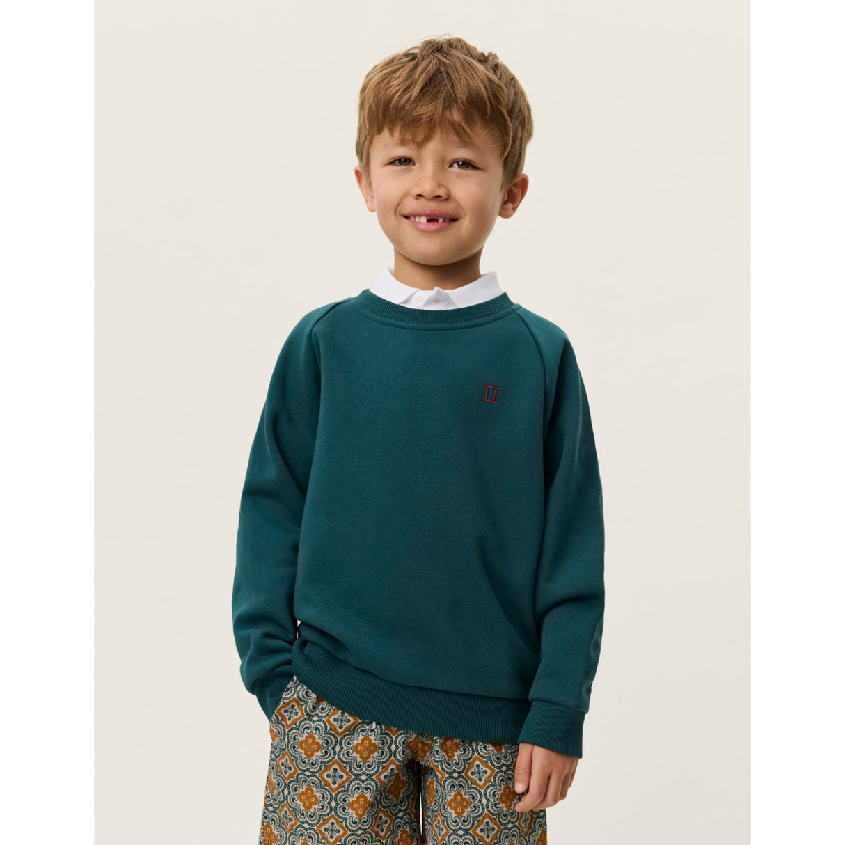 Les Deux Kids Sea Moss Green Norregaard Contrast Collegegenser