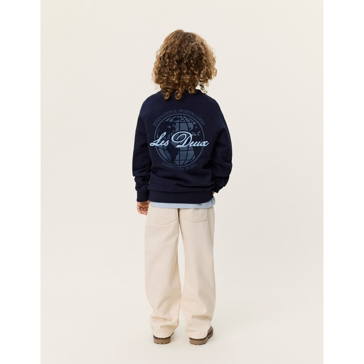 Les Deux Kids Dark Navy Globe Collegegenser