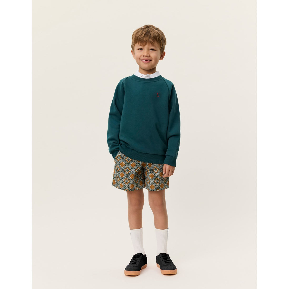 Les Deux Kids Sea Moss Green Norregaard Contrast Collegegenser