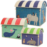 Rice Raffia Leketøy Baskets Med Animal Theme - Sett Of 3