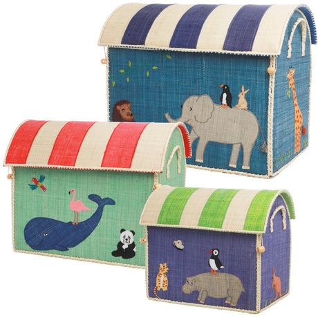 Rice Raffia Leketøy Baskets Med Animal Theme - Sett Of 3