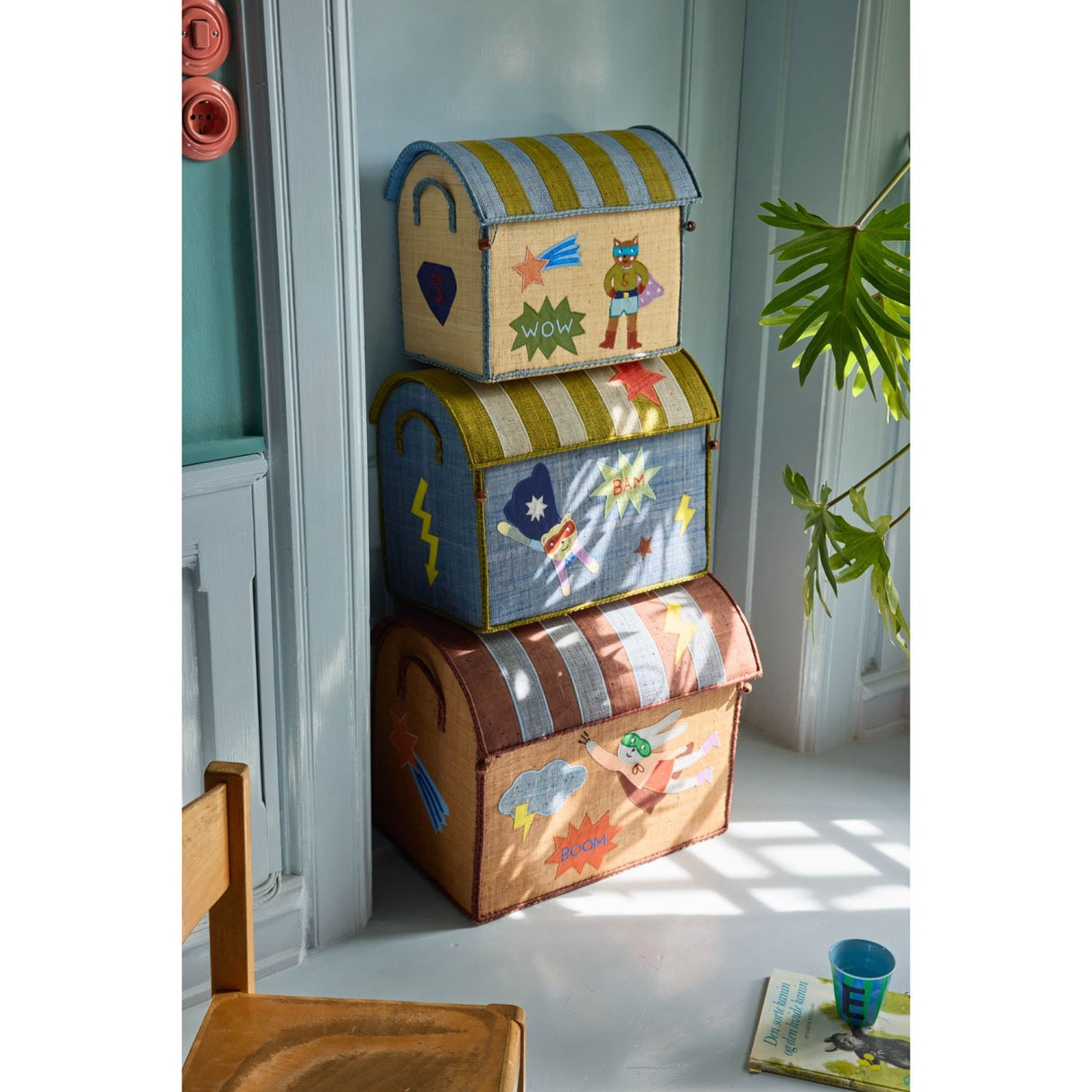 Rice Raffia Leketøy Baskets Med Hero Theme - Blue - Sett Of 3