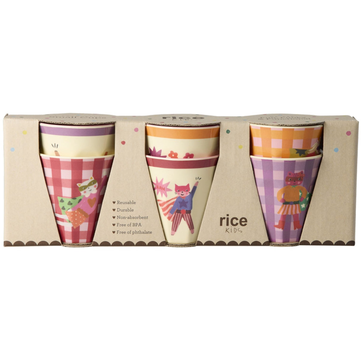Rice Melamin Kids Kopp Med Hero Print - Pink - Small - 6 Pakke - 160 Ml