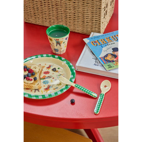 Rice Melamin Kids Lunch Tallerken Med Hero Print - Green