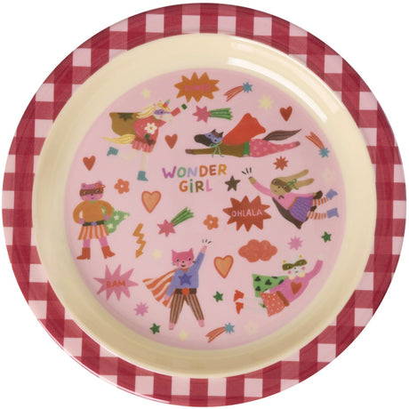 Rice Melamin Kids Lunch Tallerken Med Hero Print - Pink