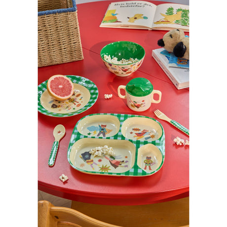 Rice Melamin Kids 4 Room Tallerken Med Hero Print - Green