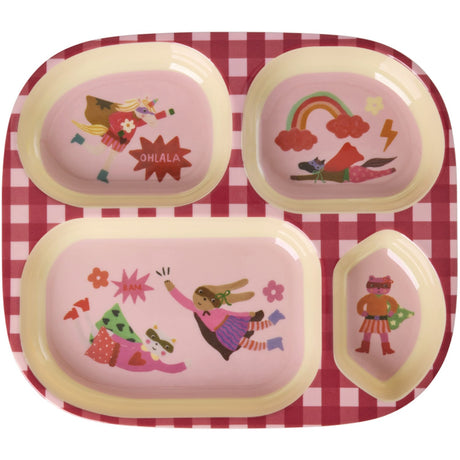 Rice Melamin Kids 4 Room Tallerken Med Hero Print - Pink