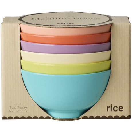 Rice Melamin Medium Skål In Asst. Glory Days Colors - 6 Pakke - 700 Ml