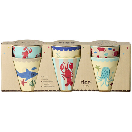 Rice Melamin Cups Med Blue Ocean Prints - Medium - 6 Pakke - 250 Ml