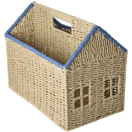 Rice Paper Rope Magazine Holder In House Shape Med Blue Details