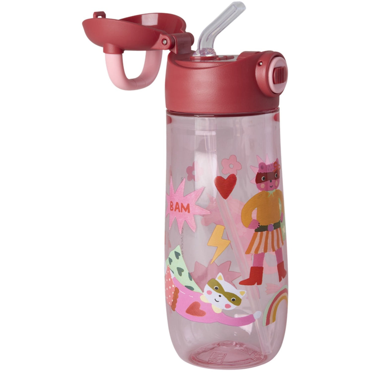 Rice Plastic Kids Drinking Flaske Med Hero Print - Pink - 550 Ml