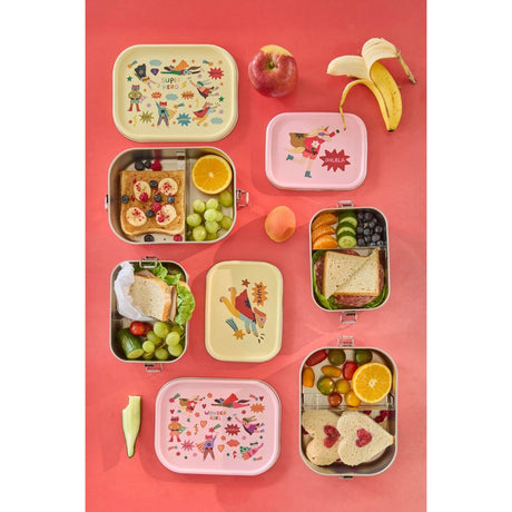 Rice Stainless Steel Lunchbox Med Moveable Divider Og Hero Print - Cream - Large - 1400 Ml