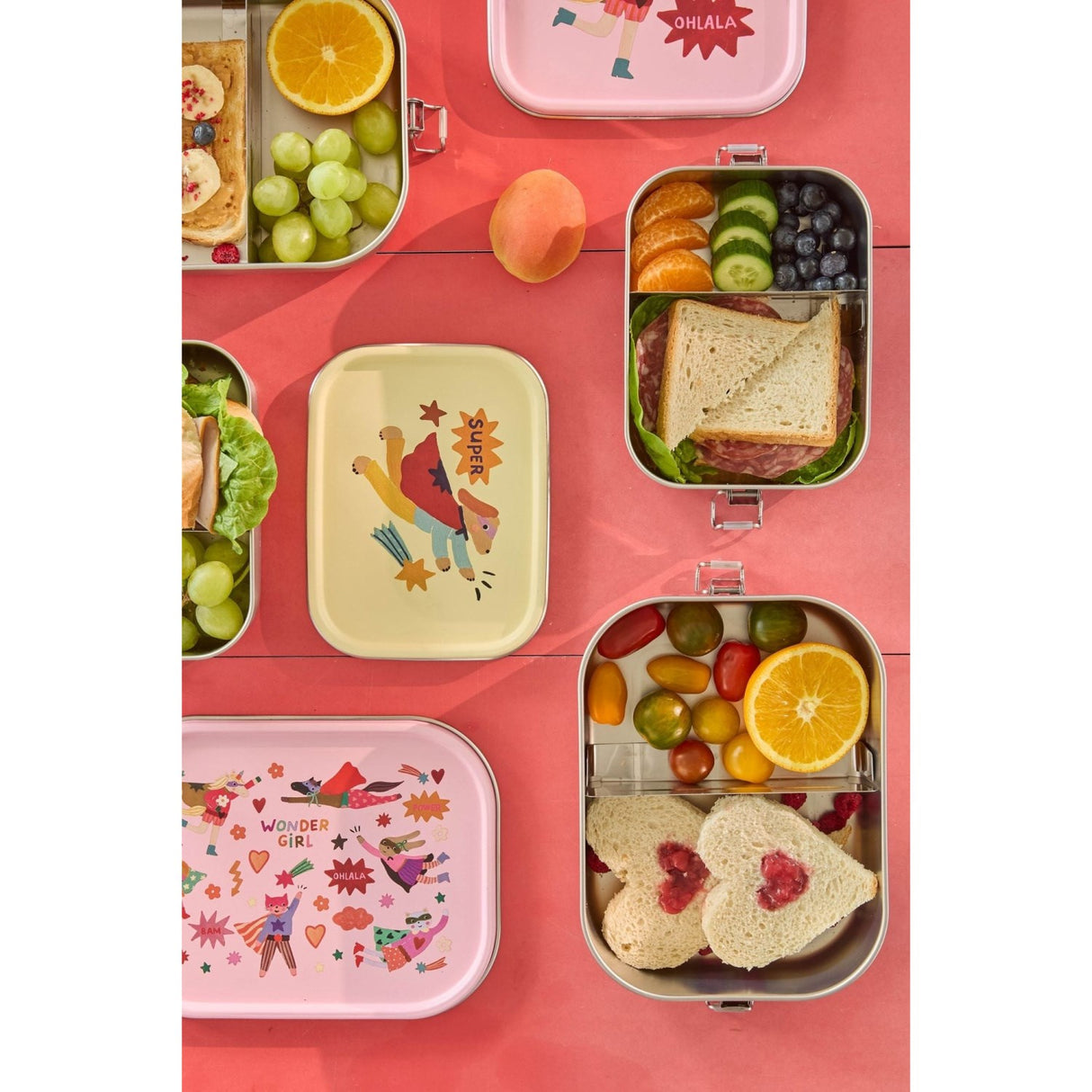 Rice Stainless Steel Lunchbox Med Moveable Divider Og Hero Print - Pink - Large - 1400 Ml