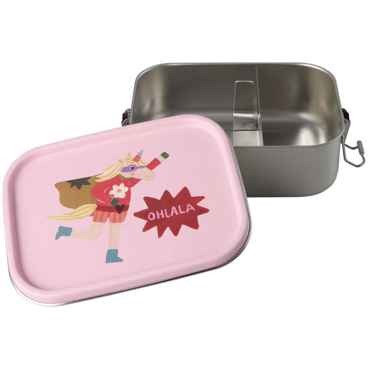 Rice Stainless Steel Lunchbox Med Moveable Divider Og Hero Print - Pink - Small - 800 Ml