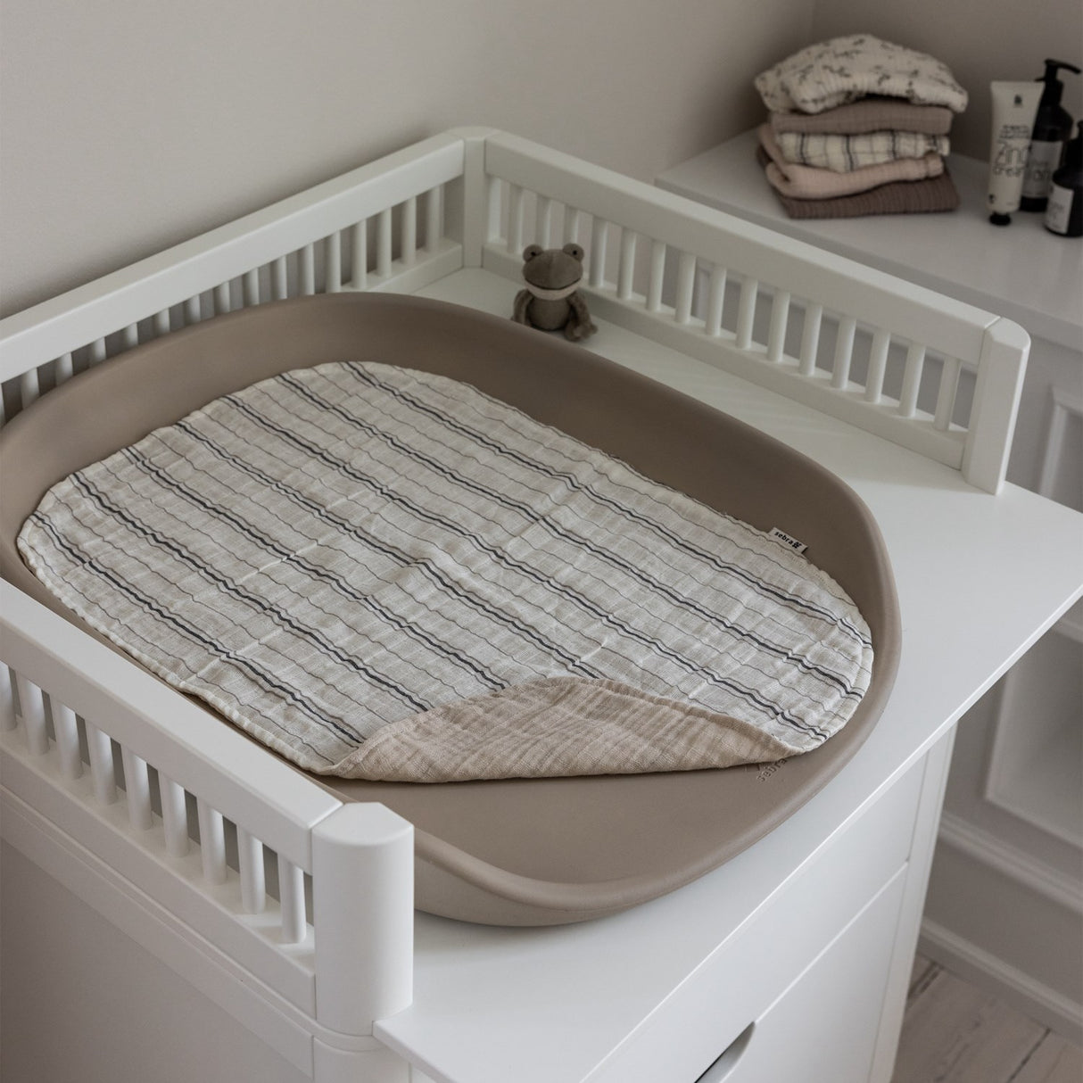 Sebra Beige Stripe Changing Mat Towels 2-Pakning Muslin