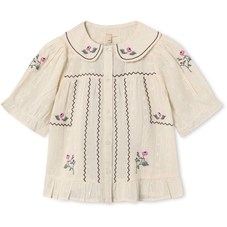 Fliink Sandshell Dobby Ss Rose Embr Bluse