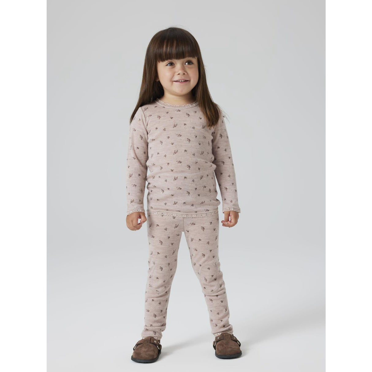 Name It Shadow Gray Small Flowers Nmfwang Ull Needle Ls Topp Noos