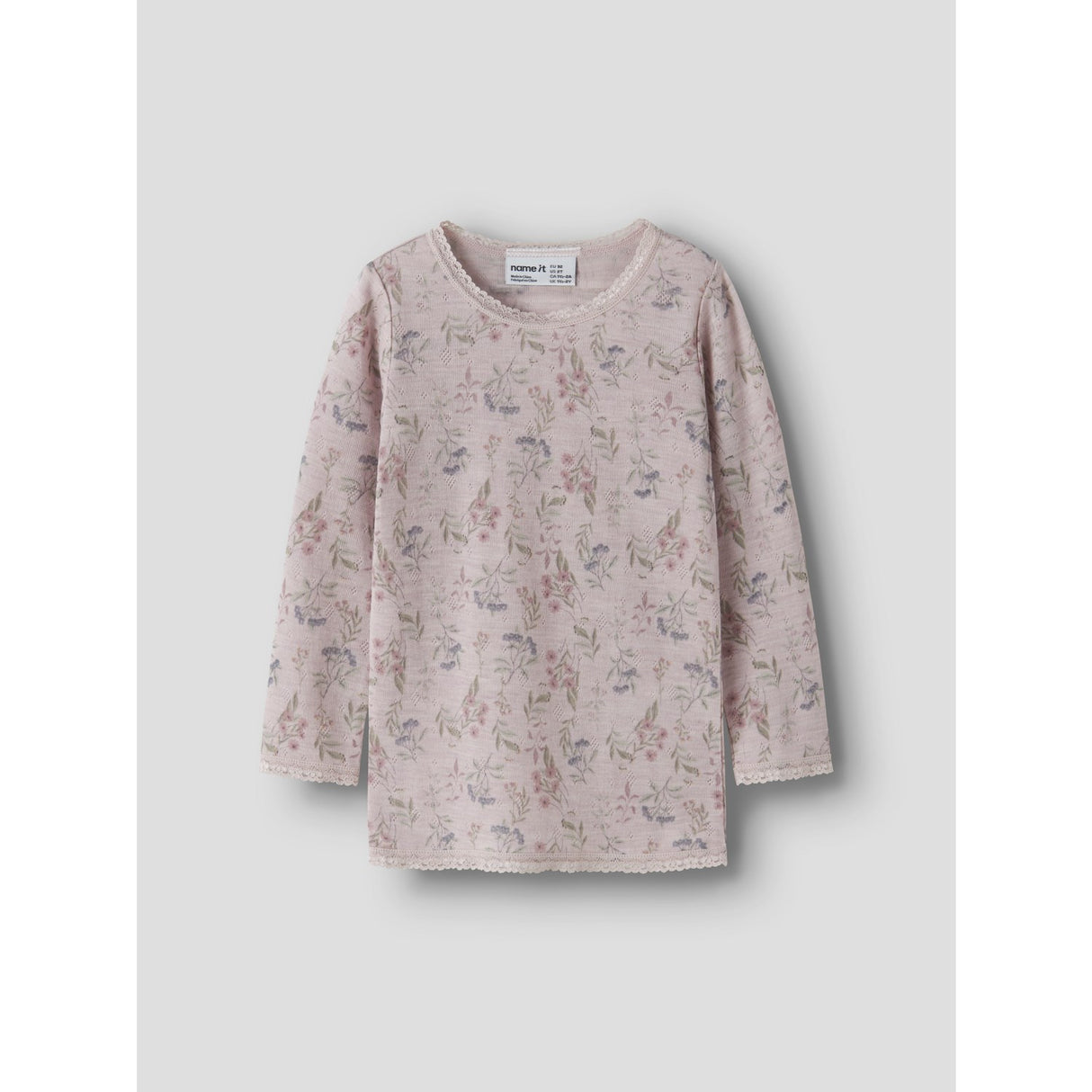 Name It Violet Ice Flowers + Leafs Nmfwang Ull Needle Ls Topp Noos