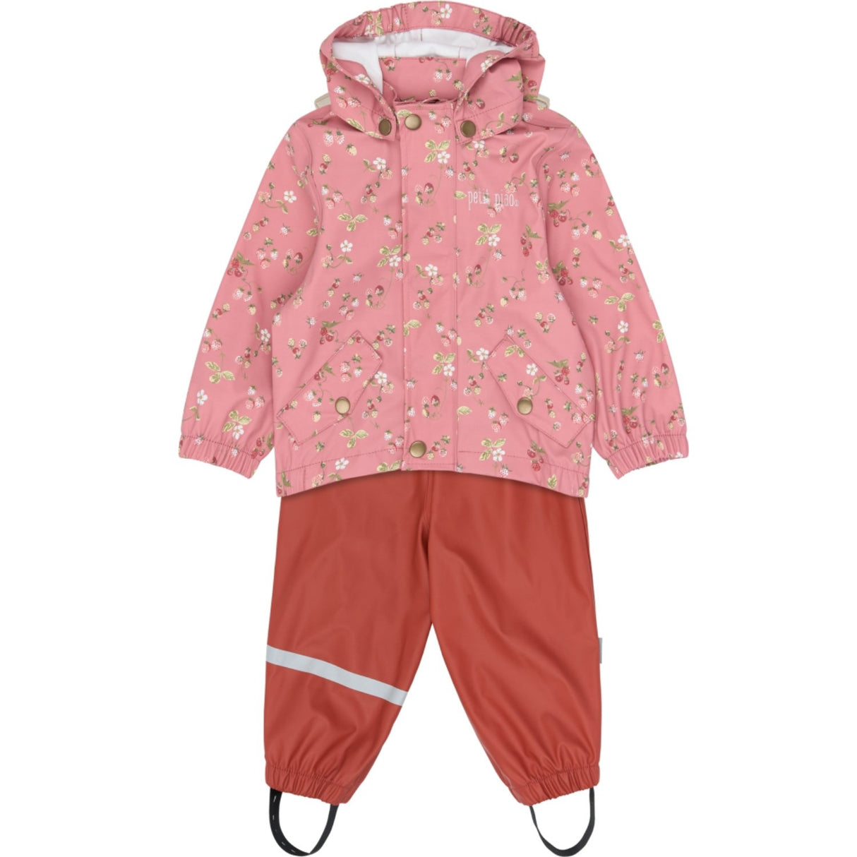 Petit Piao Dusty Rose Strawberry AOP PPDai Regntøy Sett W. Susp.