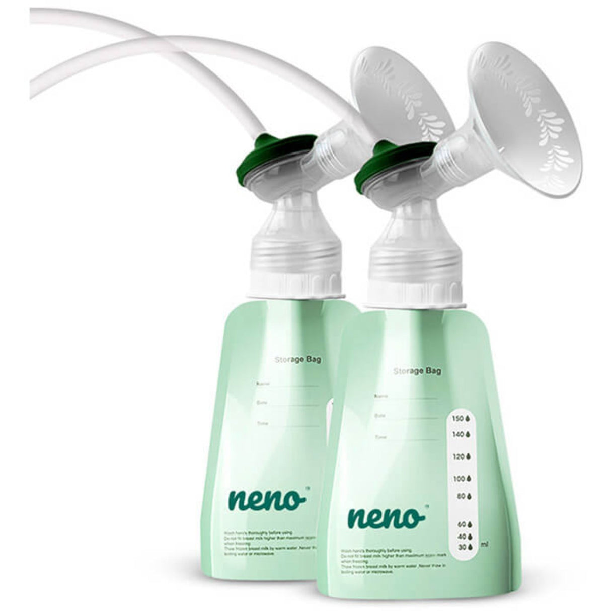 Neno Grøn Oppbevaringsposer Brystmælk 20 Poser + Adapter