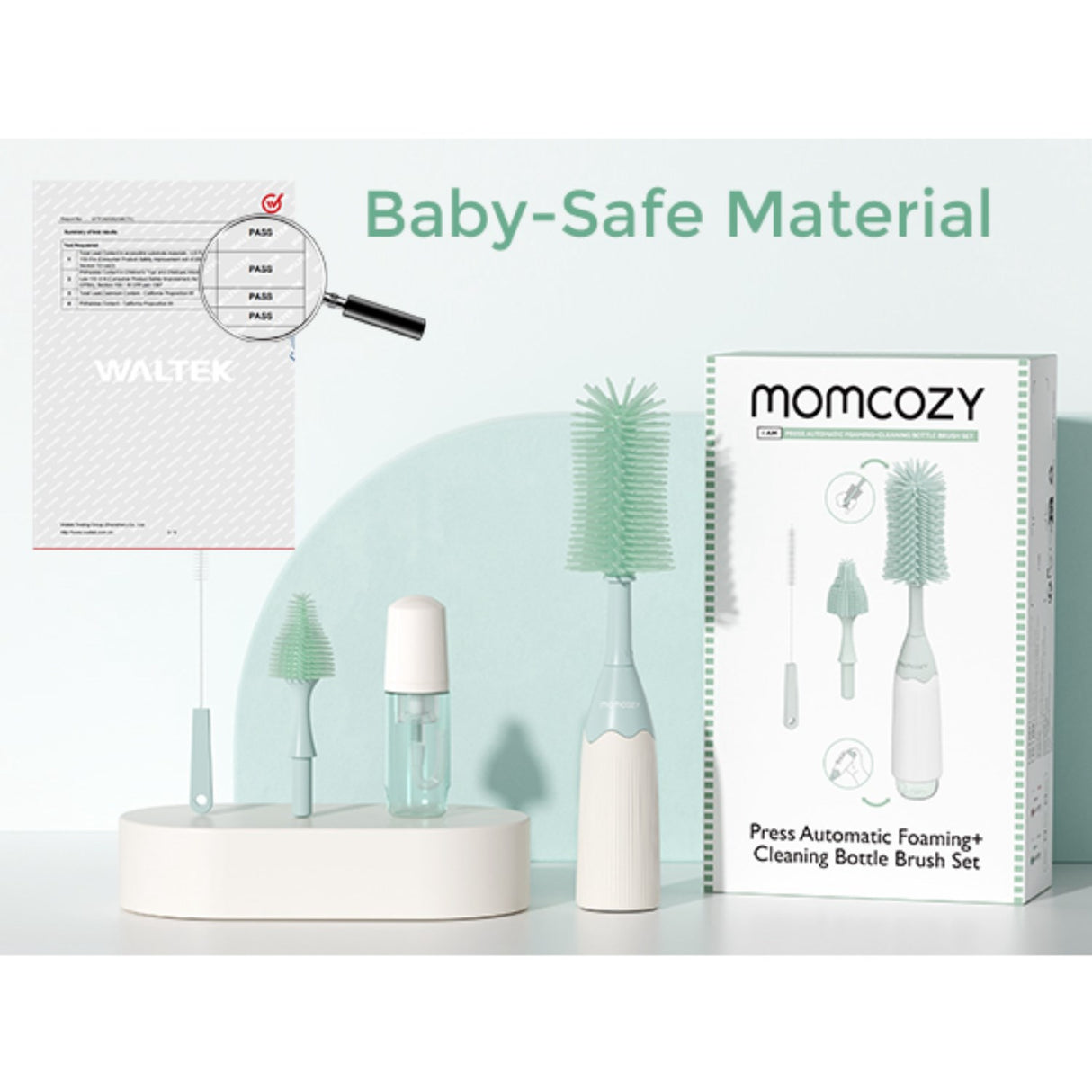 Momcozy Green Push-Press Design Flaske Brush Kit