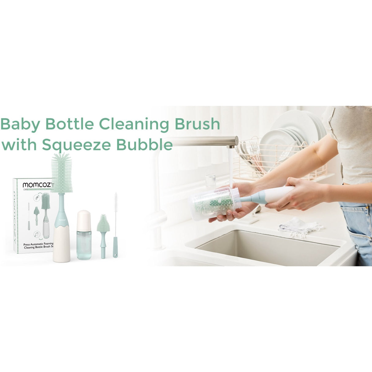 Momcozy Green Push-Press Design Flaske Brush Kit