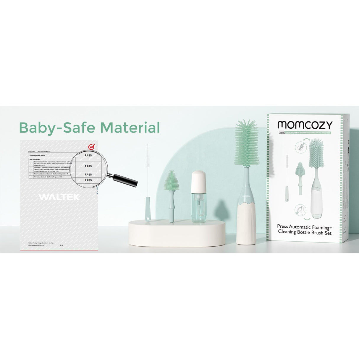 Momcozy Green Push-Press Design Flaske Brush Kit