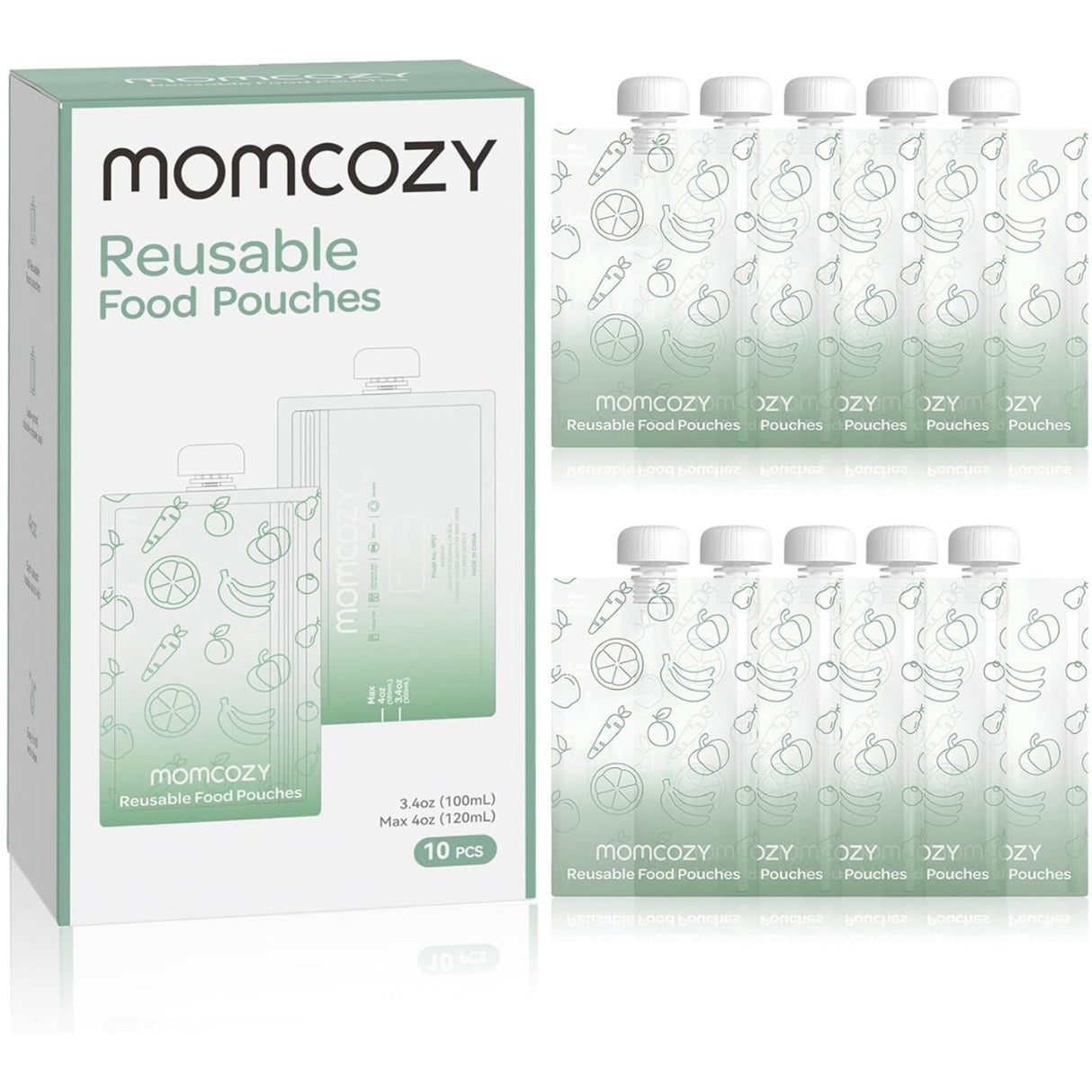 Momcozy Reusable Baby Food Pouches 100 Ml 10-Pack