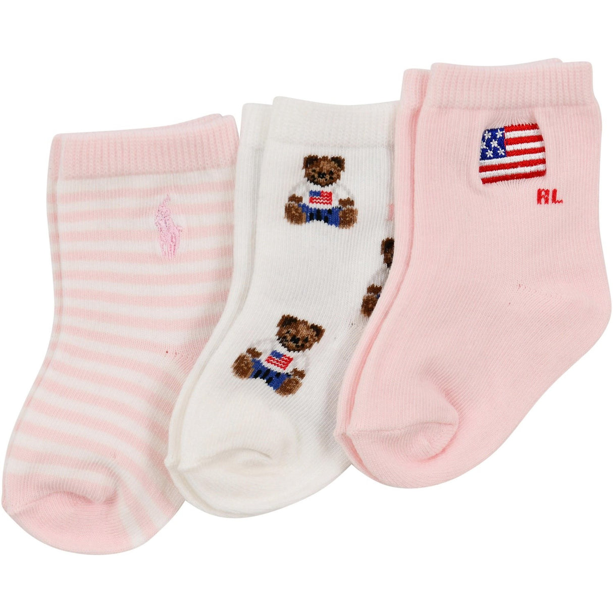 Ralph Lauren Baby White/Pink Crew Strømpe