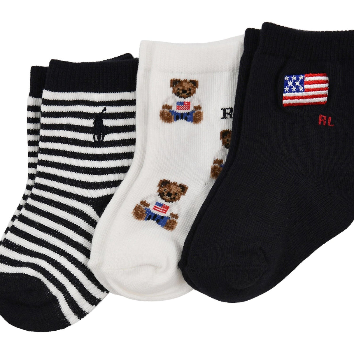 Ralph Lauren Baby White/Navy Crew Strømpe