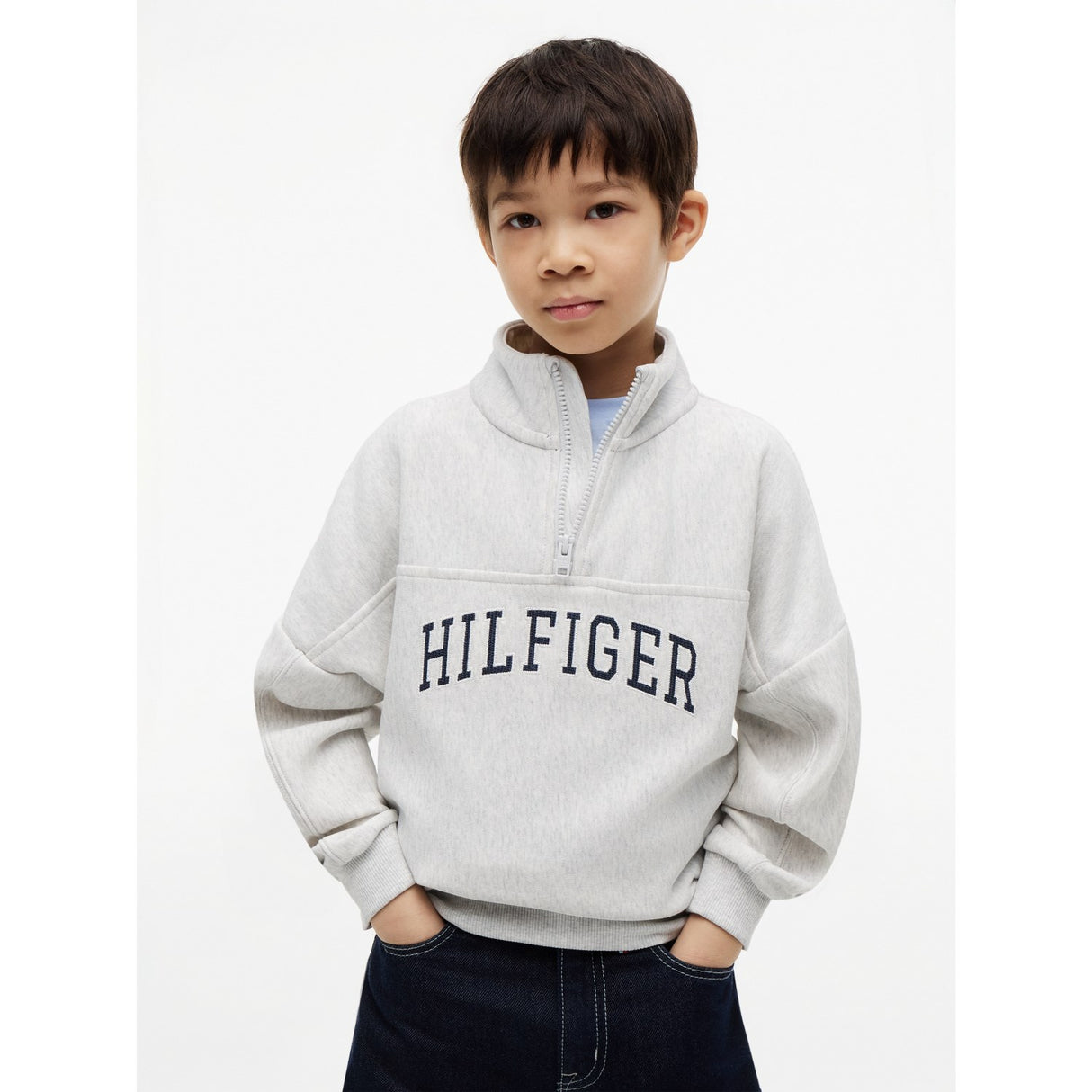 Tommy Hilfiger Light Grey Heather Hilfiger Varsity Zip Collegegenser