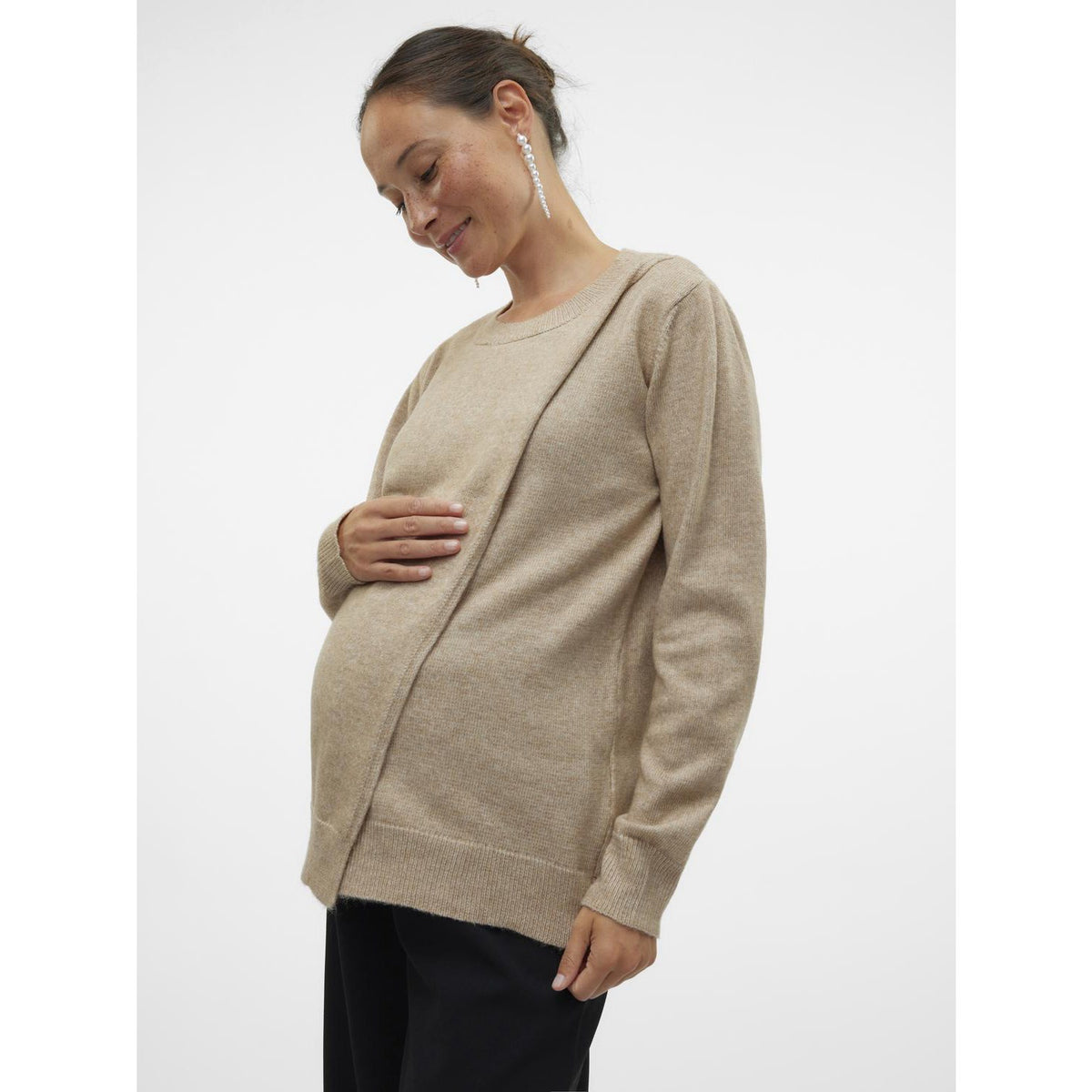 Mama;licious Natural Melange Mlnewanne Iris L/S Strikk Topp 2F Noos