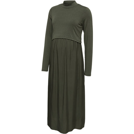 Mama;licious Rifle Green Mlcathy June Ls Mix Midi Kjole 2F