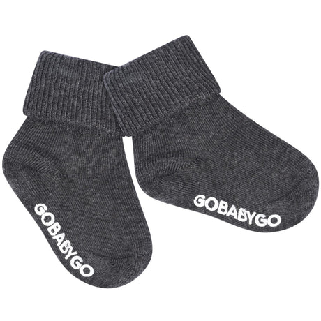 Gobabygo Dark Grey Melange Non Slip Strømper Organic Bomull