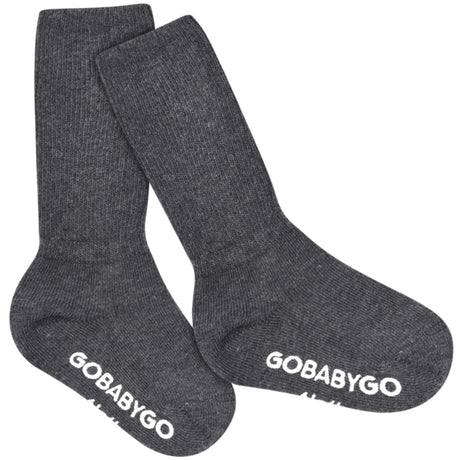 Gobabygo Dark Grey Melange Non Slip Strømper Organic Bomull