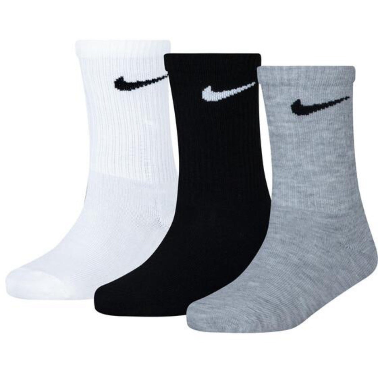 NIKE White/Dark Gray Heather Basic Crew 3-Pakning Strømper