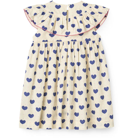 COPENHAGEN COLORS Heart Aop Ocean X Luksusbaby Heart Og Dots Kjole W. Frill
