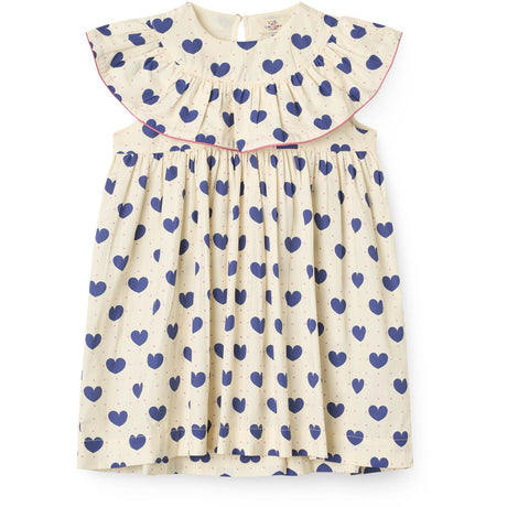COPENHAGEN COLORS Heart Aop Ocean X Luksusbaby Heart Og Dots Kjole W. Frill
