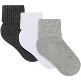 Minymo Light Grey Melange Baby 2X2 Rib Strømpe 3-Pakning