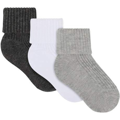 Minymo Light Grey Melange Baby 2X2 Rib Strømpe 3-Pakning