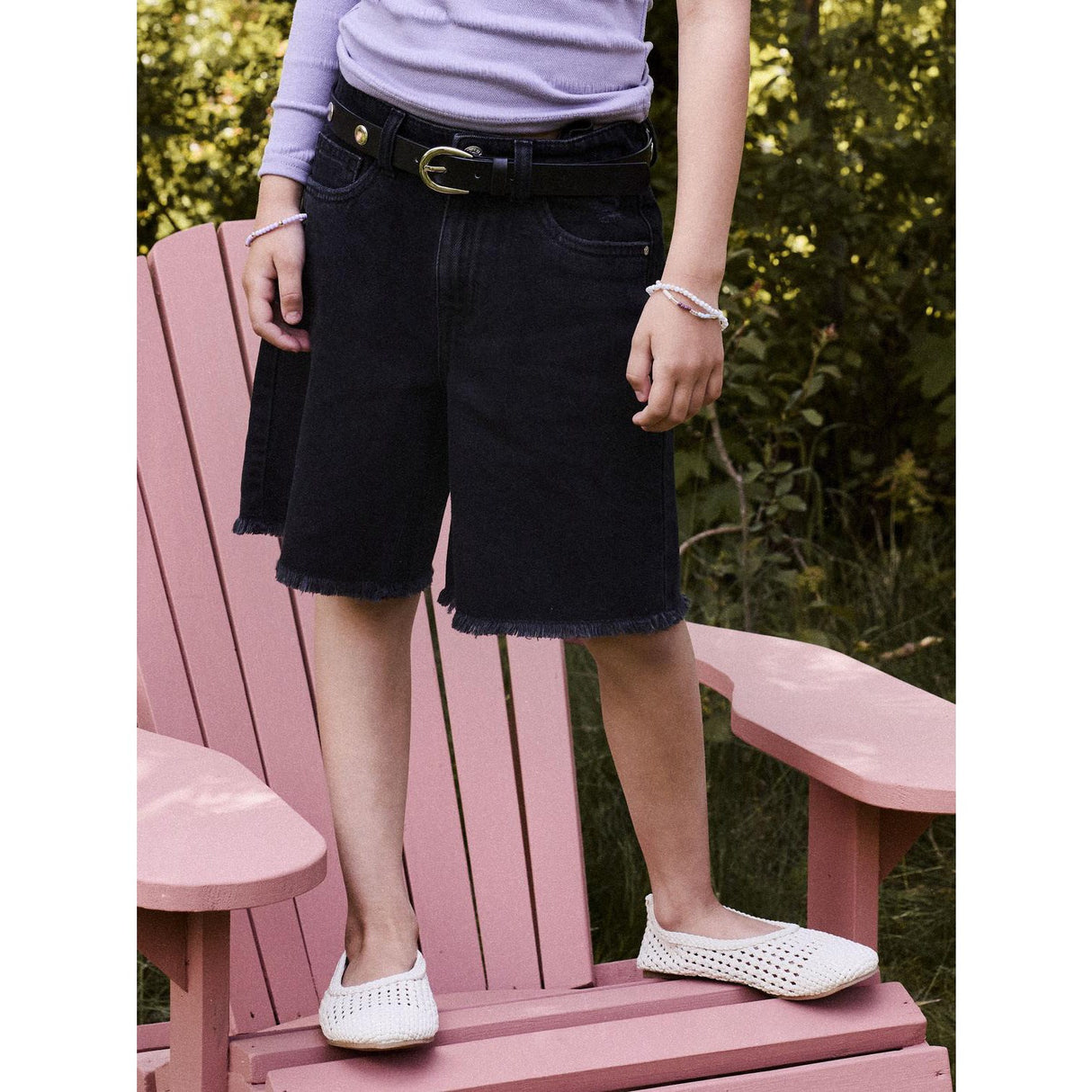 Name It Black Denim Nkfbella Hw Wide Dnm Shorts 1488-Be Noos