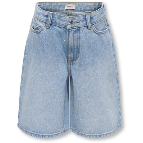 kids ONLY Medium Blue Denim Rhinestones Kogsonny Hw Wide Rhinst Dnm Shorts Azg