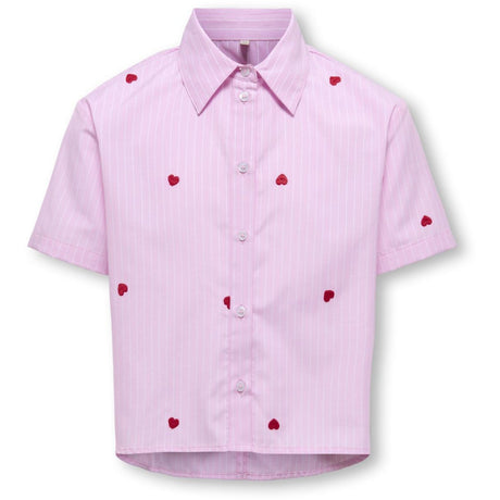 kids ONLY Begonia Pink Cloud Dancer/Emb Red Hearts Kognew Lina Ss Stripe Emb Skjorte Wvn