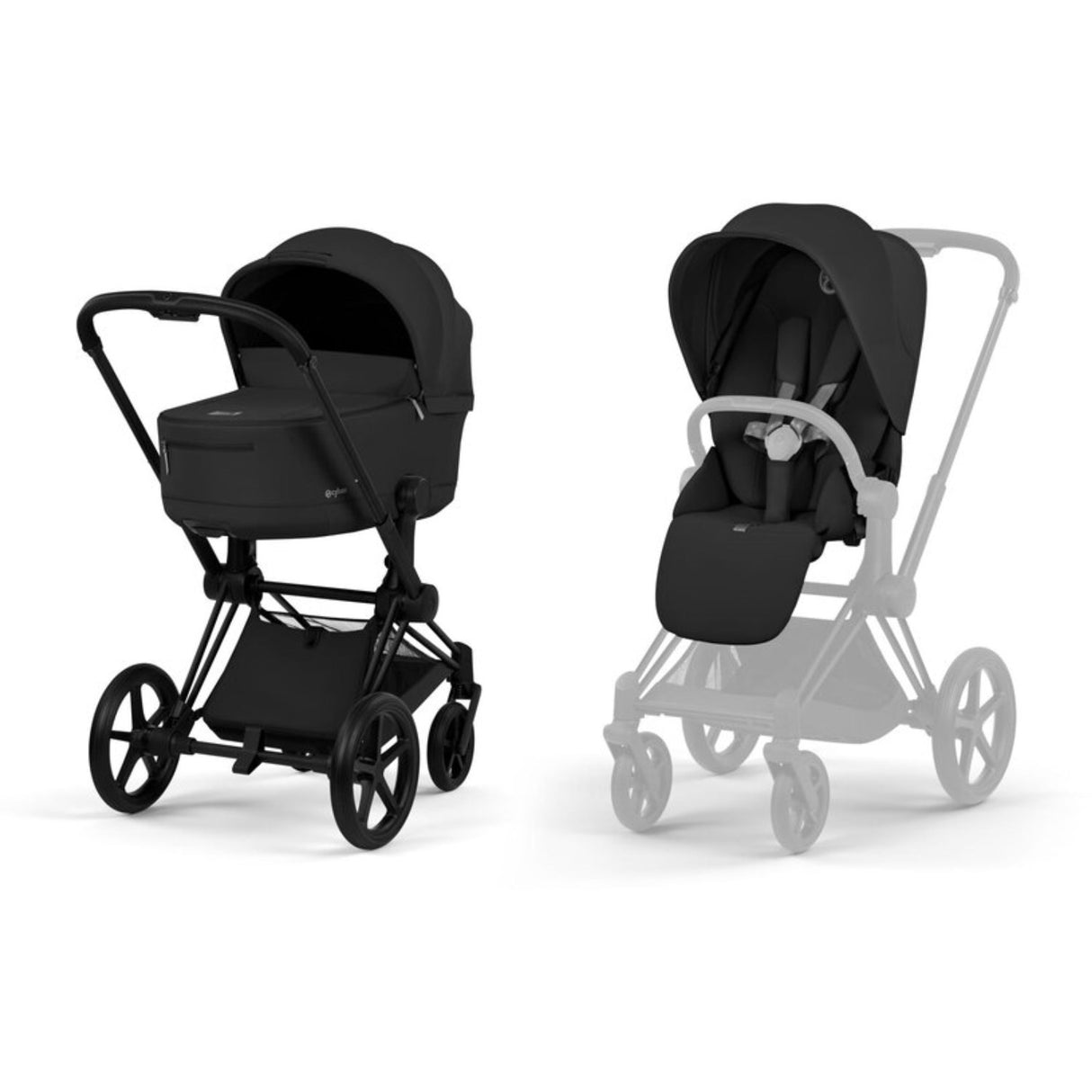 Cybex Sepia Black/Black Priam Comfort Matt Black Inklusiv Foldbar Liggedel