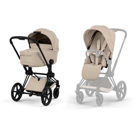 Cybex Cozy Beige/Beige Priam Comfort Matt Black Inklusiv Foldbar Liggedel