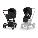 Cybex Sepia Black/Black Priam Comfort Rosegold Inklusiv Foldbar Liggedel
