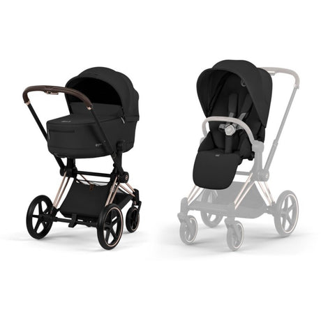 Cybex Sepia Black/Black Priam Comfort Rosegold Inklusiv Foldbar Liggedel