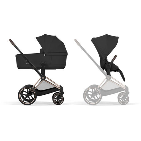 Cybex Sepia Black/Black Priam Comfort Rosegold Inklusiv Foldbar Liggedel